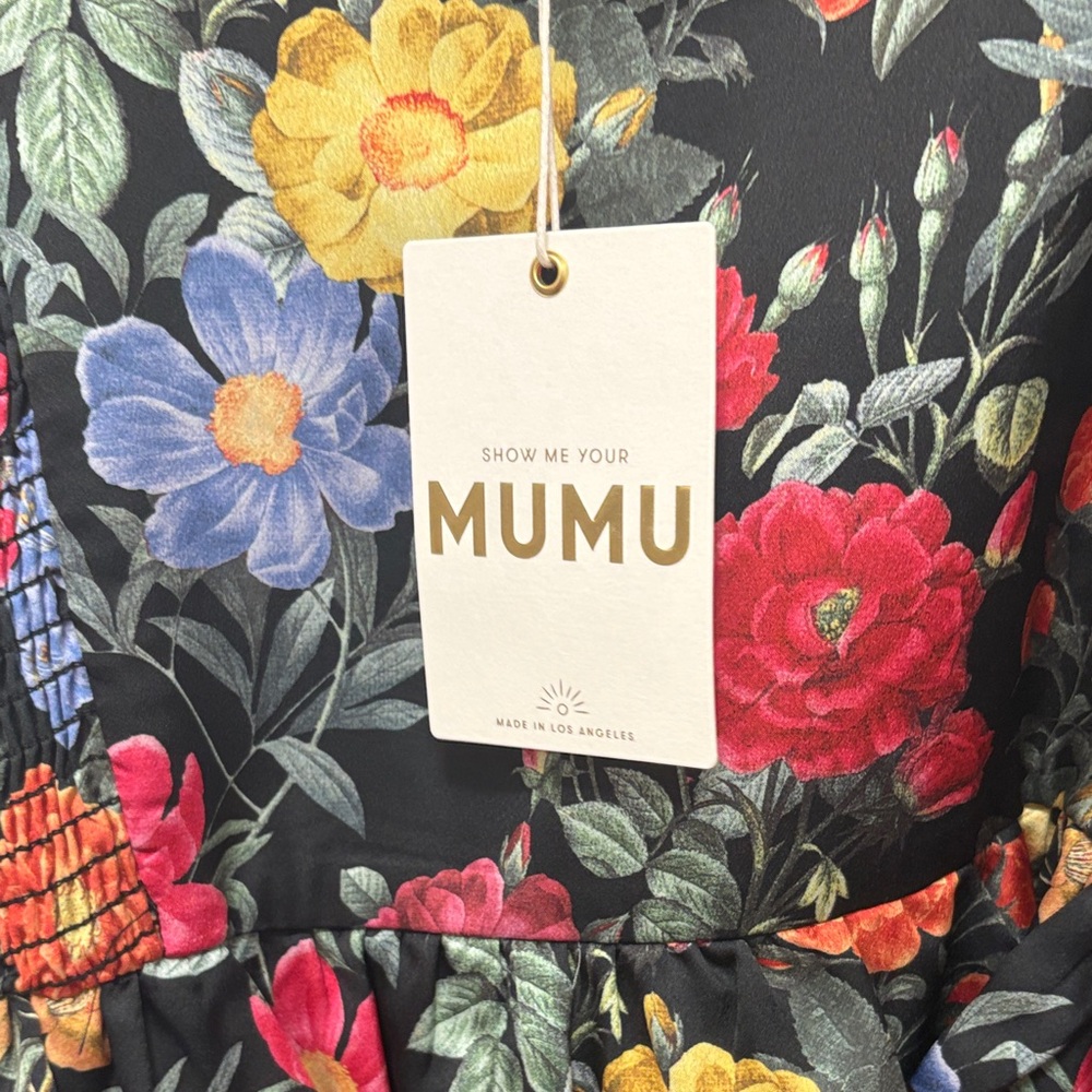 Show Me Your MuMu Black Floral Ruffle-Strap Midi Dress - Picture 2 of 6